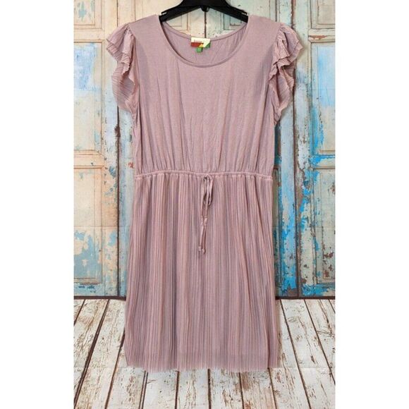 Fervour Womens Size XL Pink Round Neck Short Sleeve Ruffle Midi A Line Dress - Picture 1 of 8